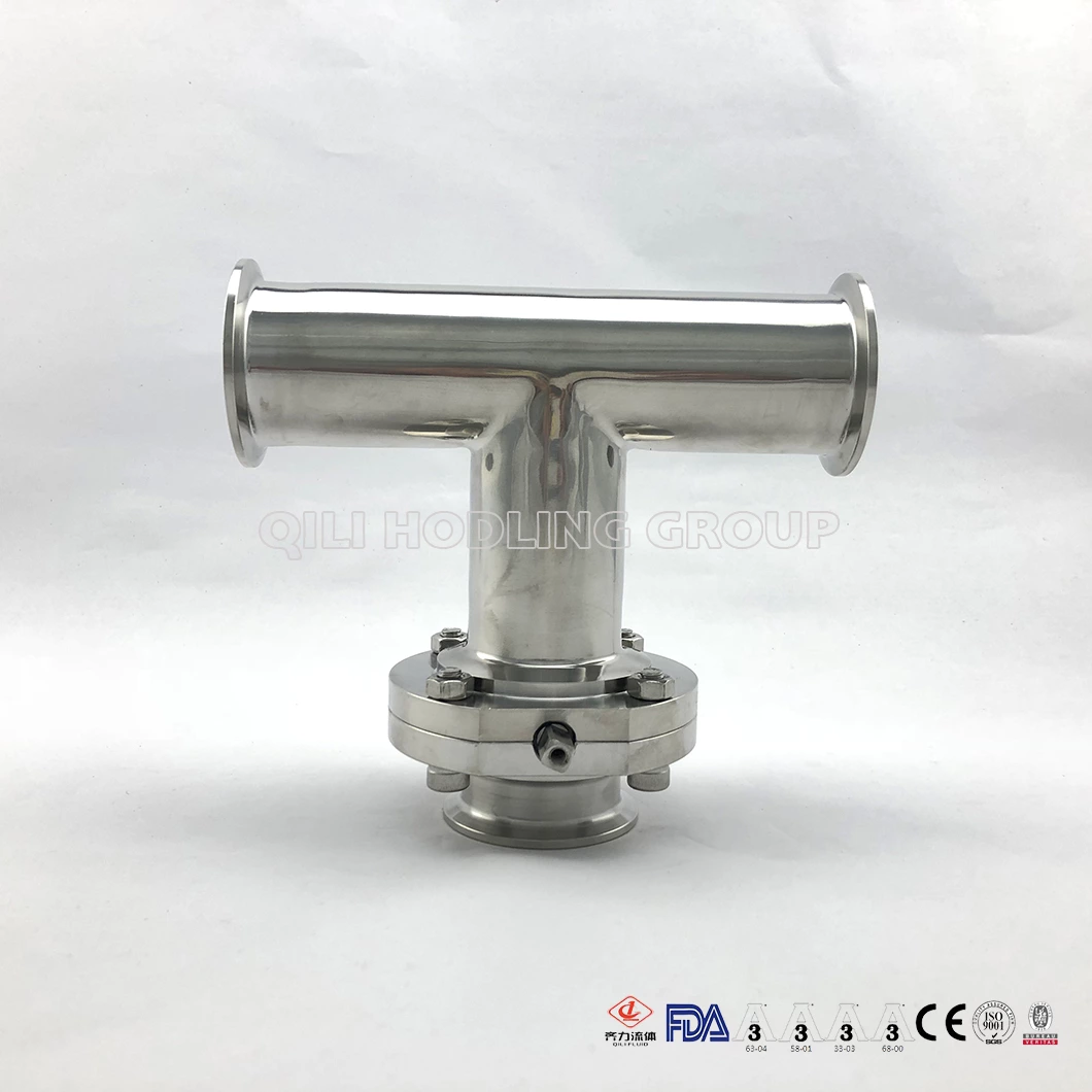 Sanitary Stainless Steel Tee Type Three Way Butterfly Valve with Handle Connect